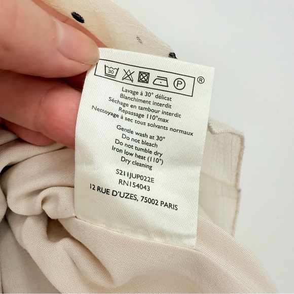 Sezane Pleated Crepe Dino Midi Skirt in Ecru Mini Black Polka Dot Size 42 US 10 - Picture 6 of 10